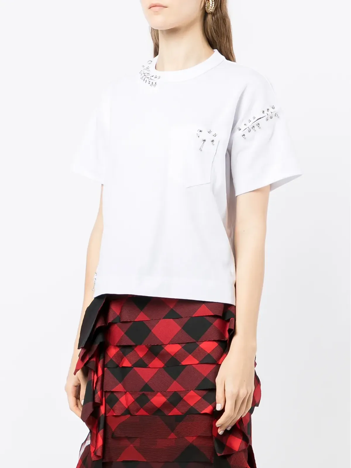 sacai ピアシング クルーネック コットン Tシャツ - 画像3