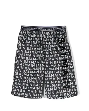 Balmain Kids 全身ロゴプリントのスイムショーツ - サムネイル1