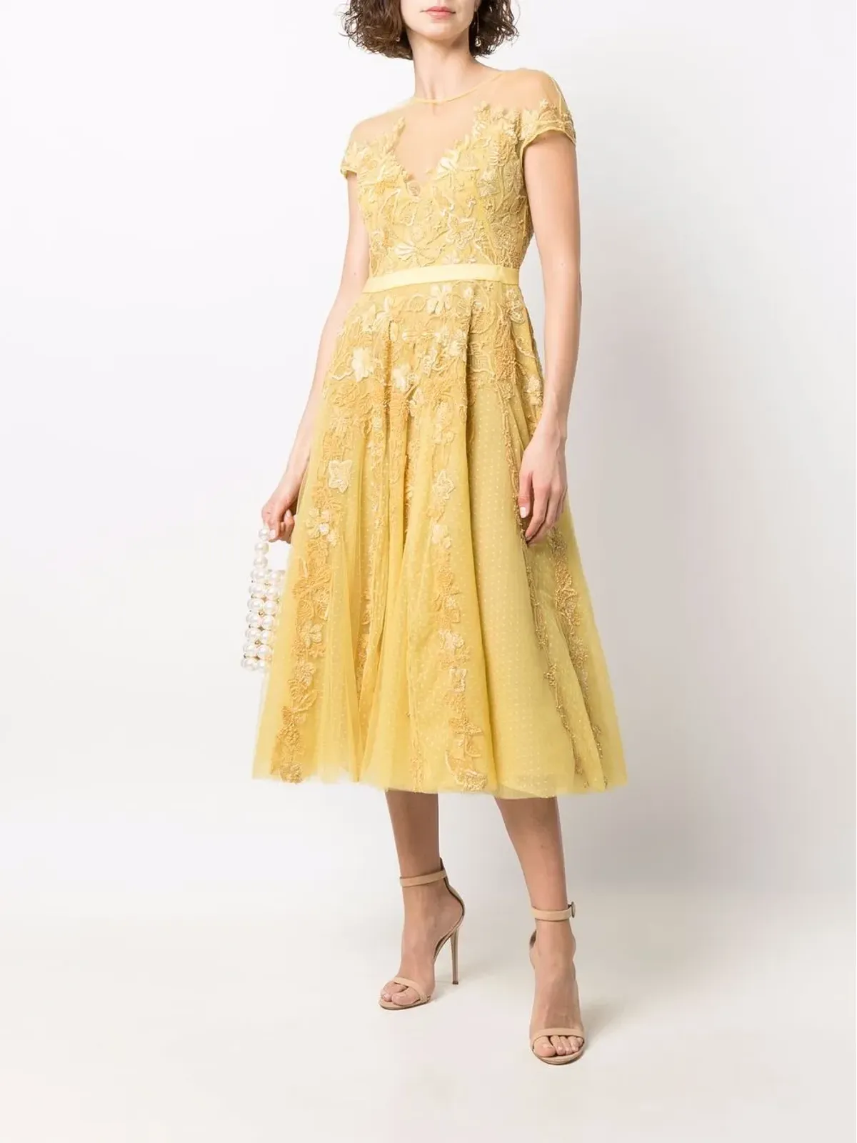 Zuhair Murad 刺繍入りミディドレス イエロー - 画像2