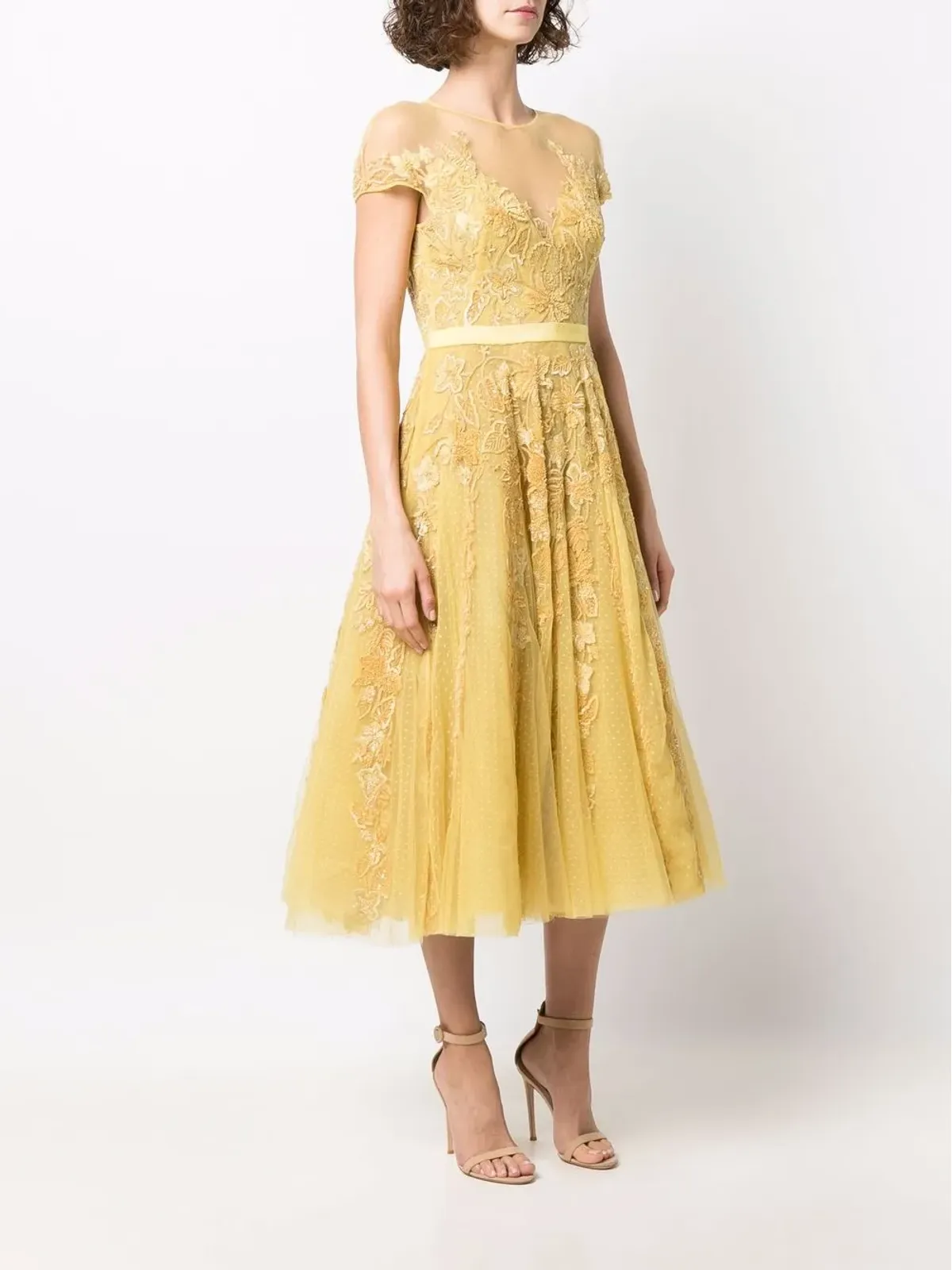 Zuhair Murad 刺繍入りミディドレス イエロー - 画像3