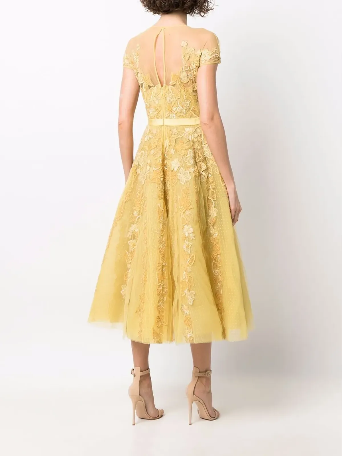 Zuhair Murad 刺繍入りミディドレス イエロー - 画像4