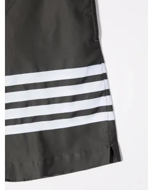 Thom Browne Kids 4 Bar プリント スイムショーツ - グレー - サムネイル3