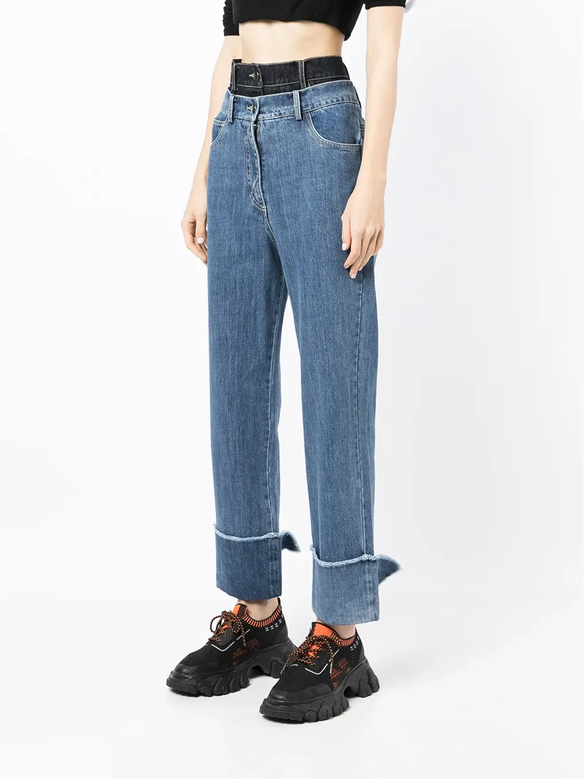 Rokh washed double-layer jeans - Blue - 画像3