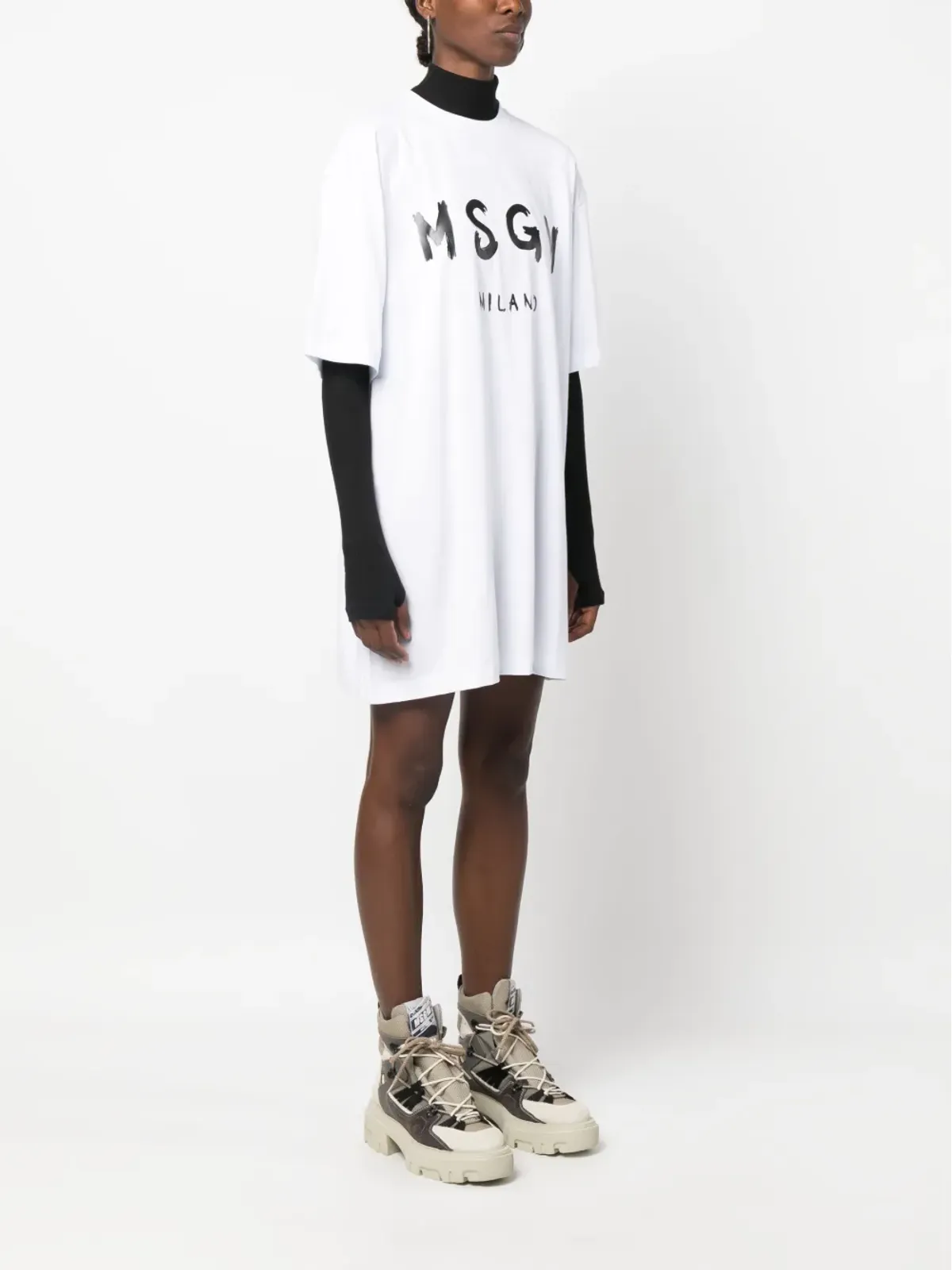 MSGM ロゴプリント コットンTシャツドレス - 画像3