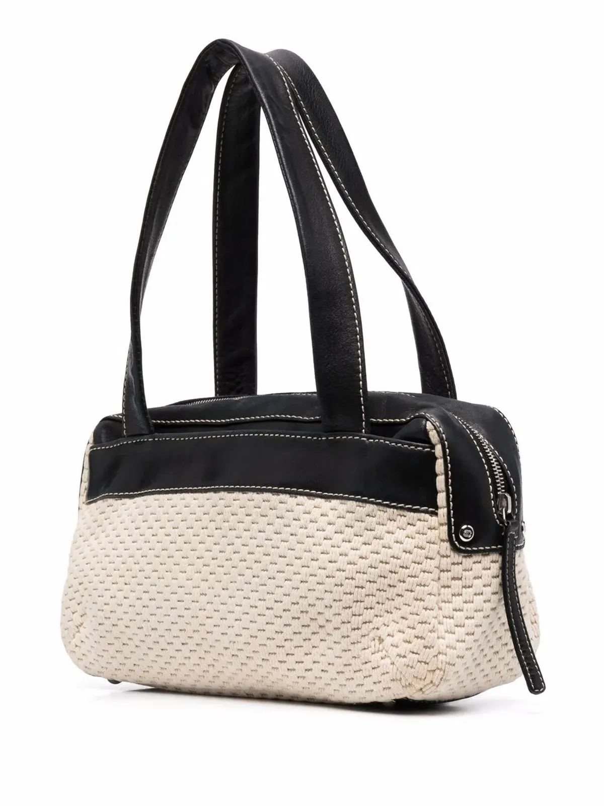 CHANEL ビンテージ 2004-2005 編み込み型押しロゴ ショルダーバッグ - ブラック - 画像3