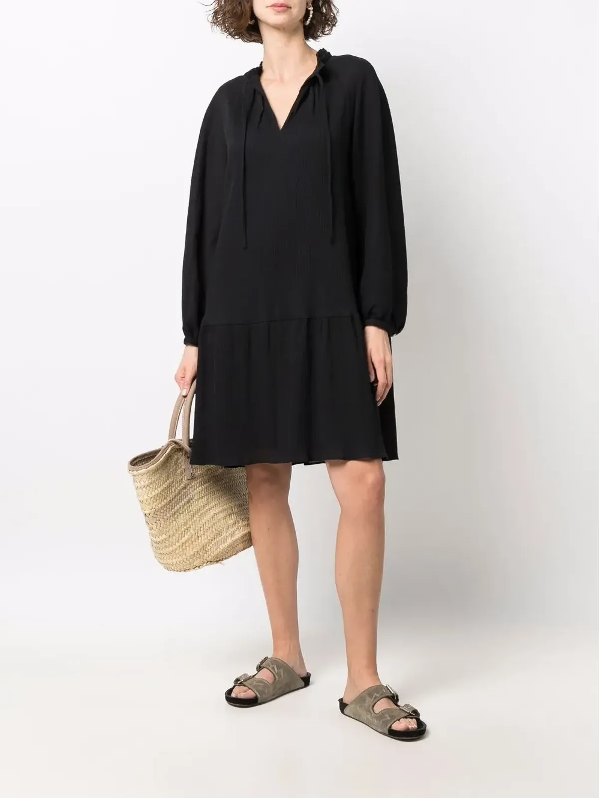 A.P.C. ギャザー入りタイネックショートドレス - ブラック - 画像2