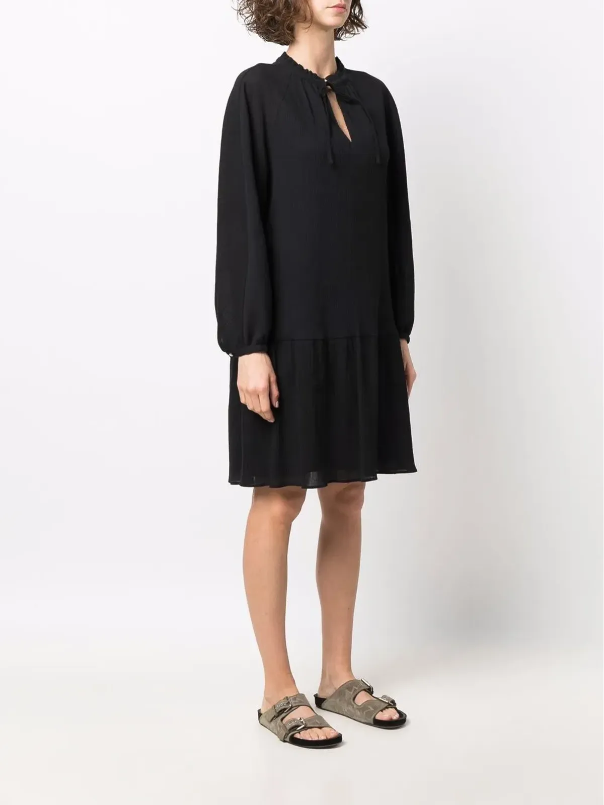 A.P.C. ギャザー入りタイネックショートドレス - ブラック - 画像3