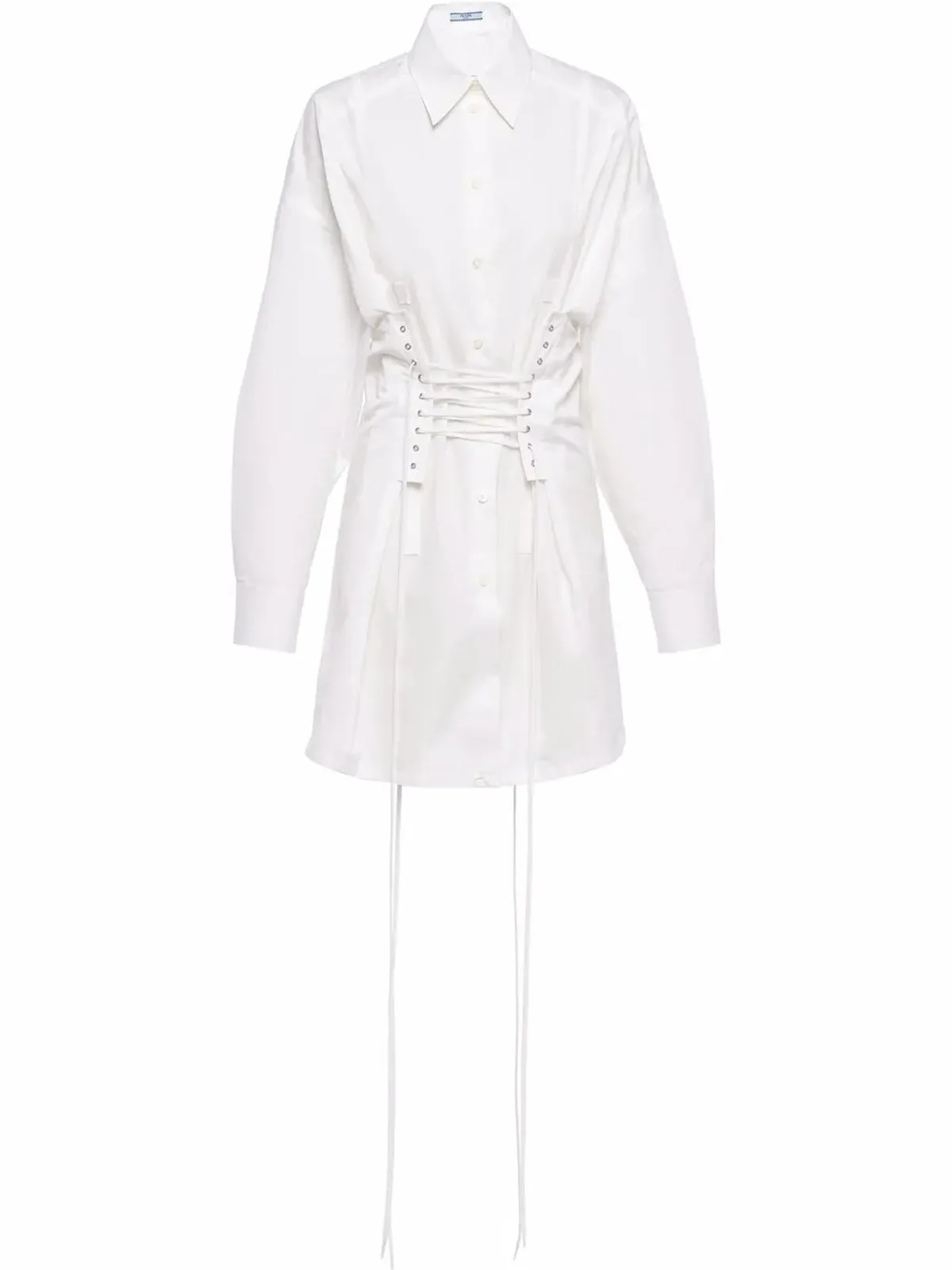 Prada レースアップシャツドレス - White - 画像1