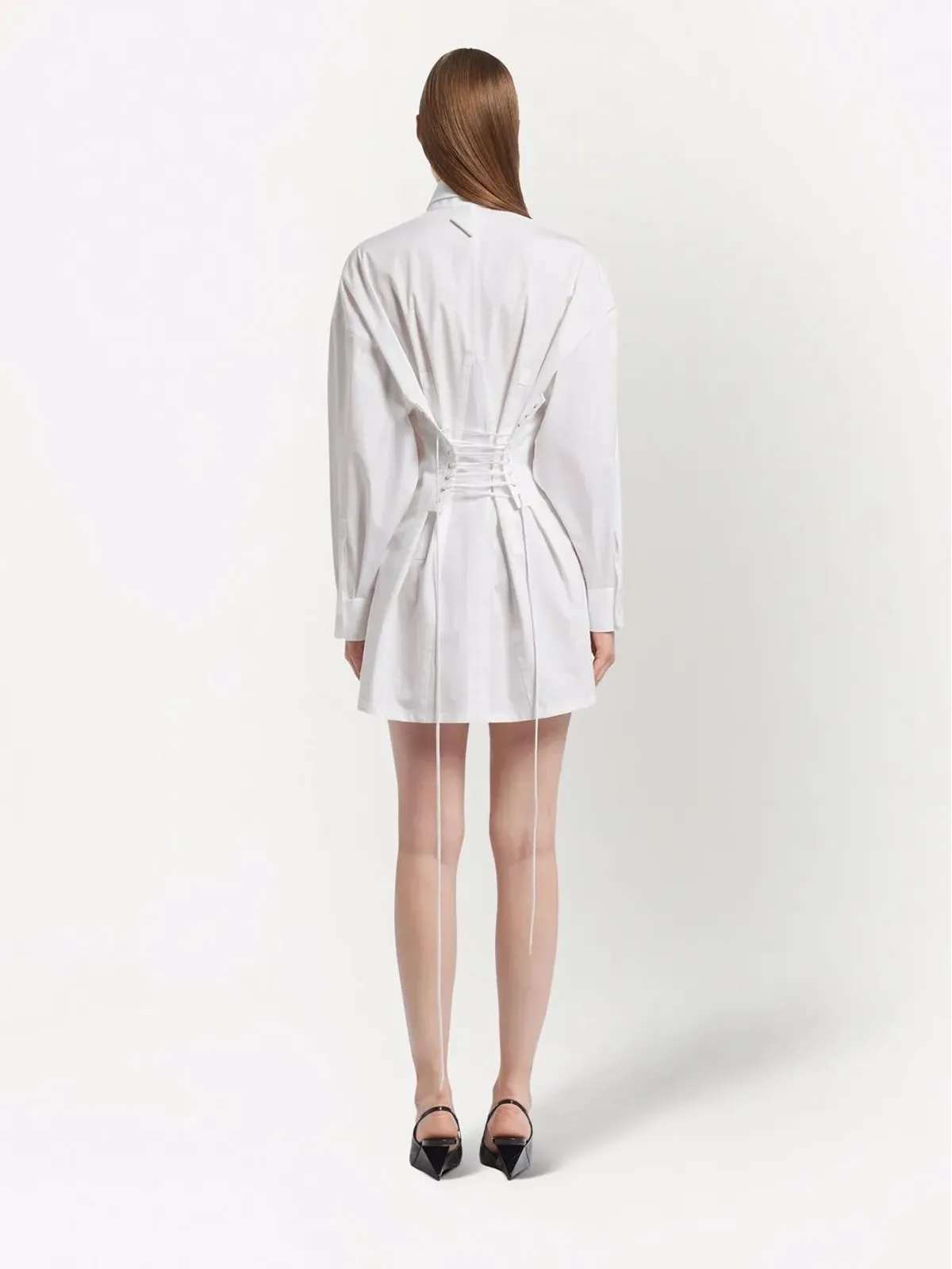 Prada レースアップシャツドレス - White - 画像3