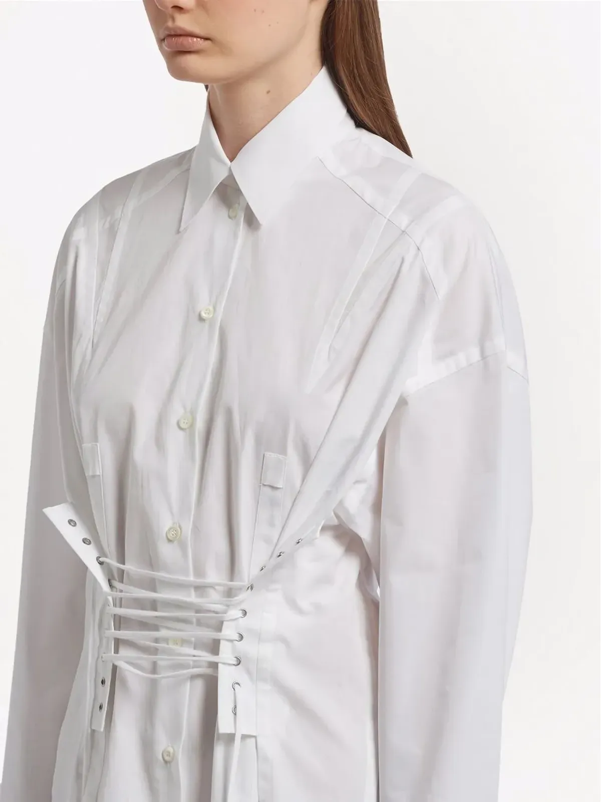 Prada レースアップシャツドレス - White - 画像4