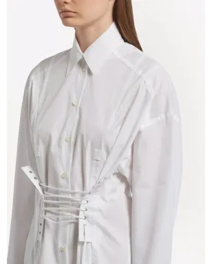 Prada レースアップシャツドレス - White - サムネイル4