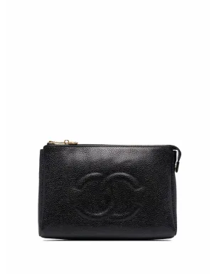 CHANEL Pre-Owned 1996 CCロゴエンボス クラッチバッグ - ブラック - サムネイル1