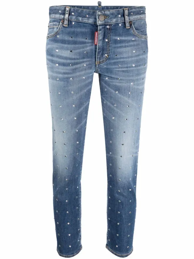 Dsquared2 DSQUARED2 クリスタルエンブリッシュ クロップドジーンズ - ブルーの商品画像