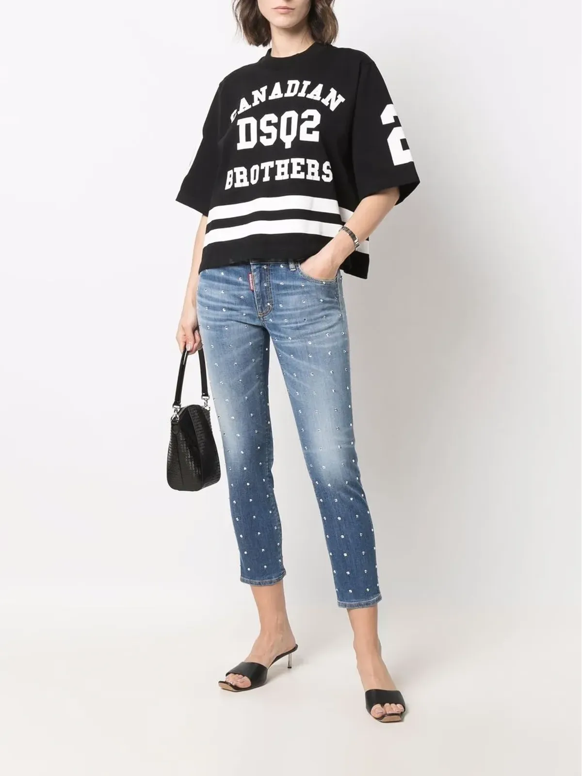 DSQUARED2 クリスタルエンブリッシュ クロップドジーンズ - ブルー - 画像2