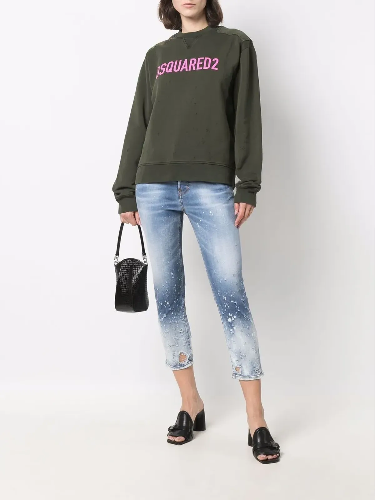 DSQUARED2 クロップド ディストレス加工のスキニージーンズ - 画像2