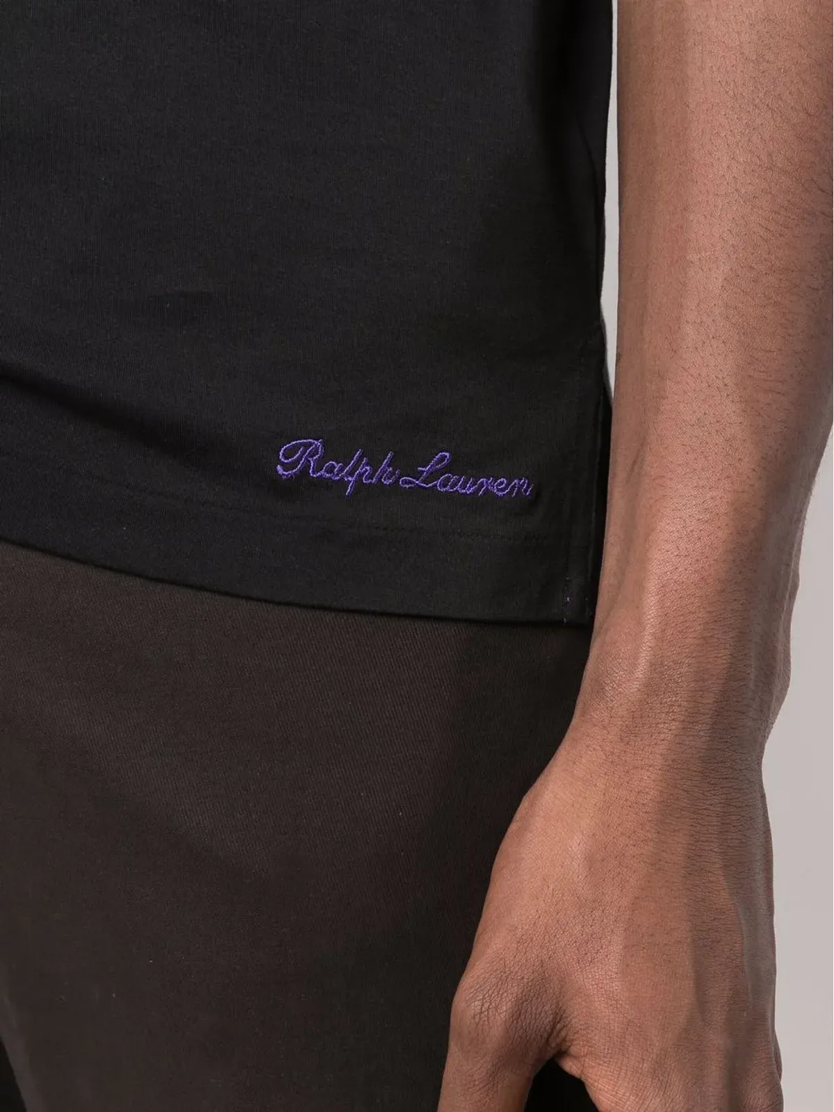 Ralph Lauren Purple Label スクリプトロゴ刺繍 コットン Tシャツ - ブラック - 画像5