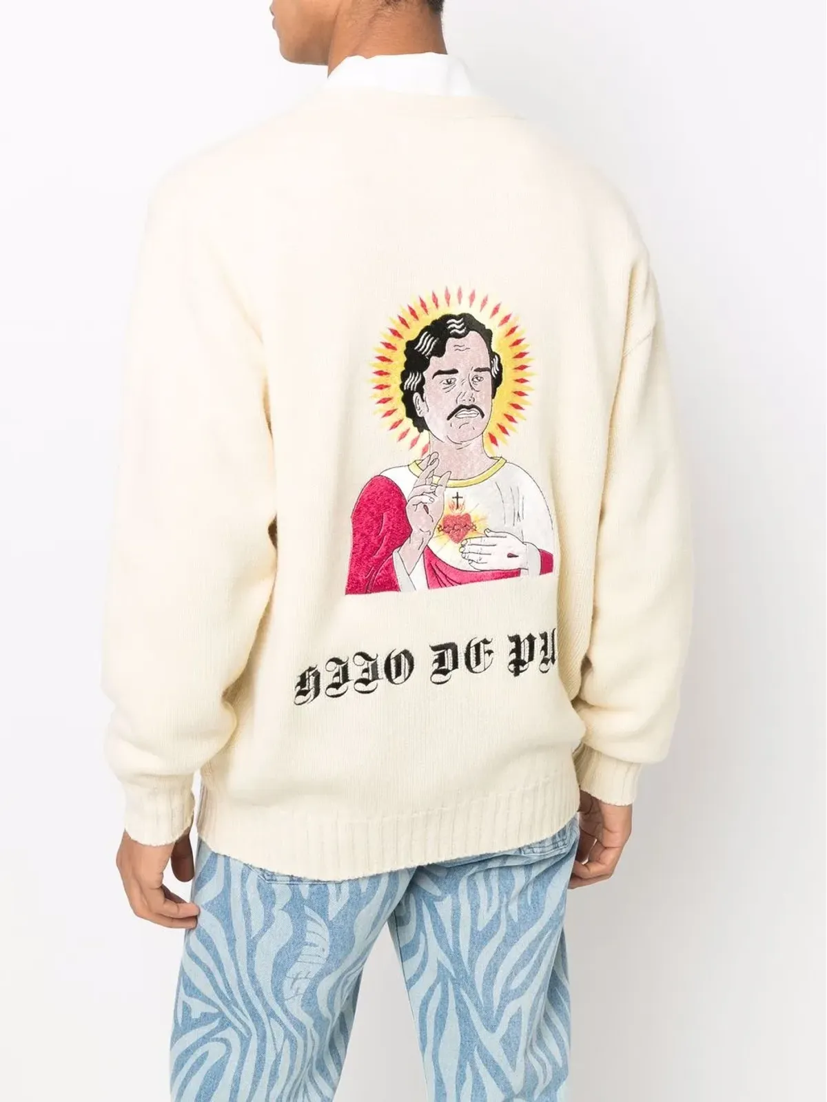 WACKO MARIA embroidered-denim knit cardigan - White - 画像5