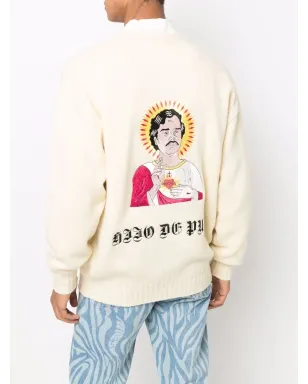 WACKO MARIA embroidered-denim knit cardigan - White - サムネイル5