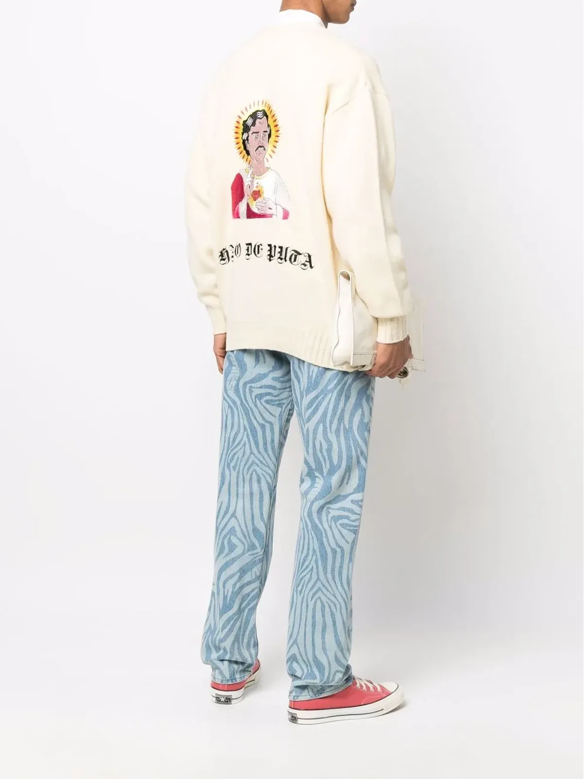 WACKO MARIA embroidered-denim knit cardigan - White - 画像2