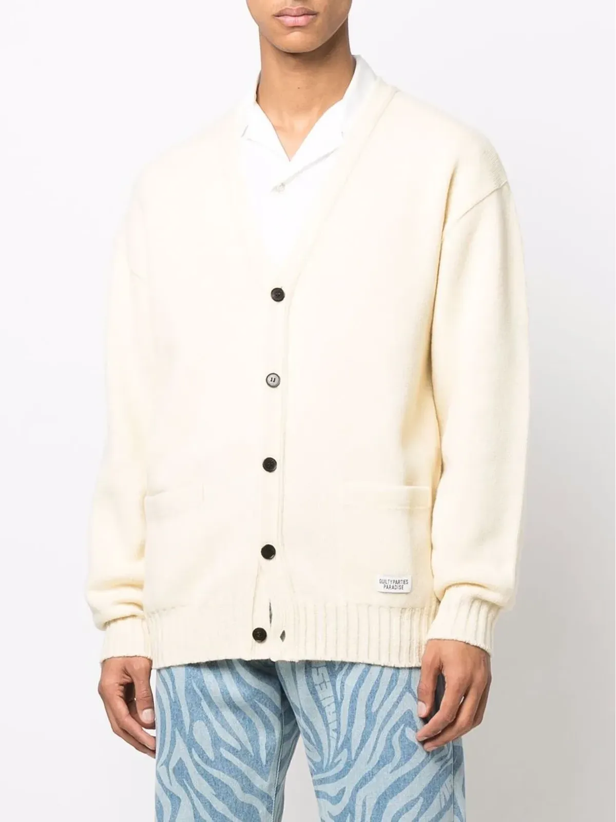 WACKO MARIA embroidered-denim knit cardigan - White - 画像3