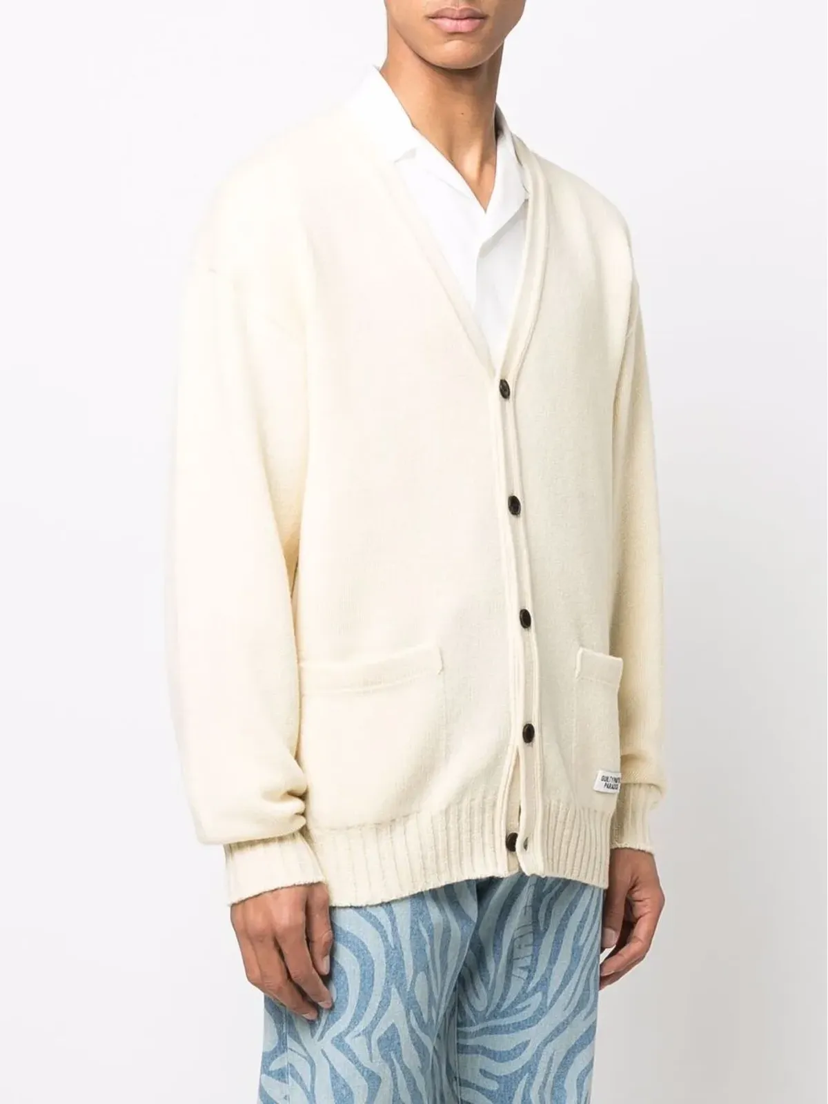 WACKO MARIA embroidered-denim knit cardigan - White - 画像4
