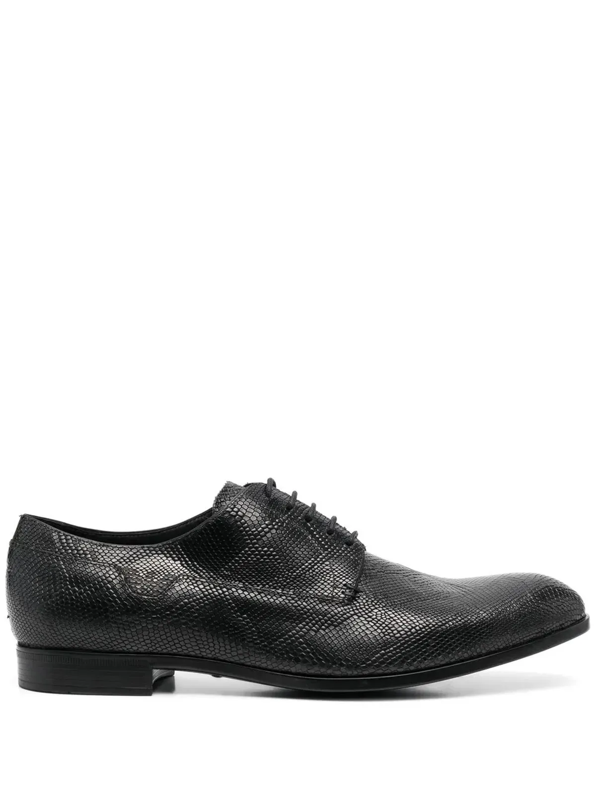 Emporio Armani 蛇皮風レザー ダービーシューズ ブラック - 画像1