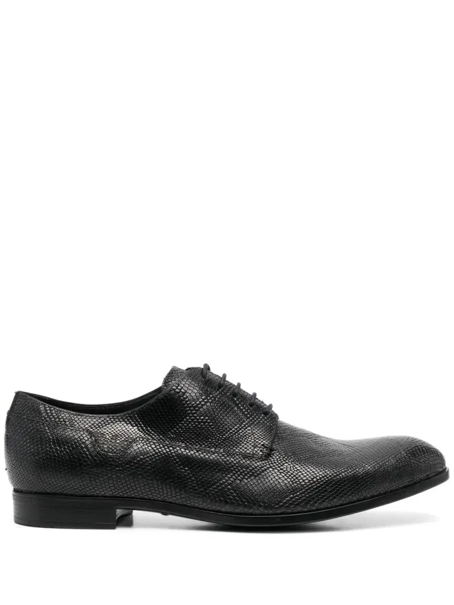 Emporio Armani Emporio Armani 蛇皮風レザー ダービーシューズ ブラックの商品画像