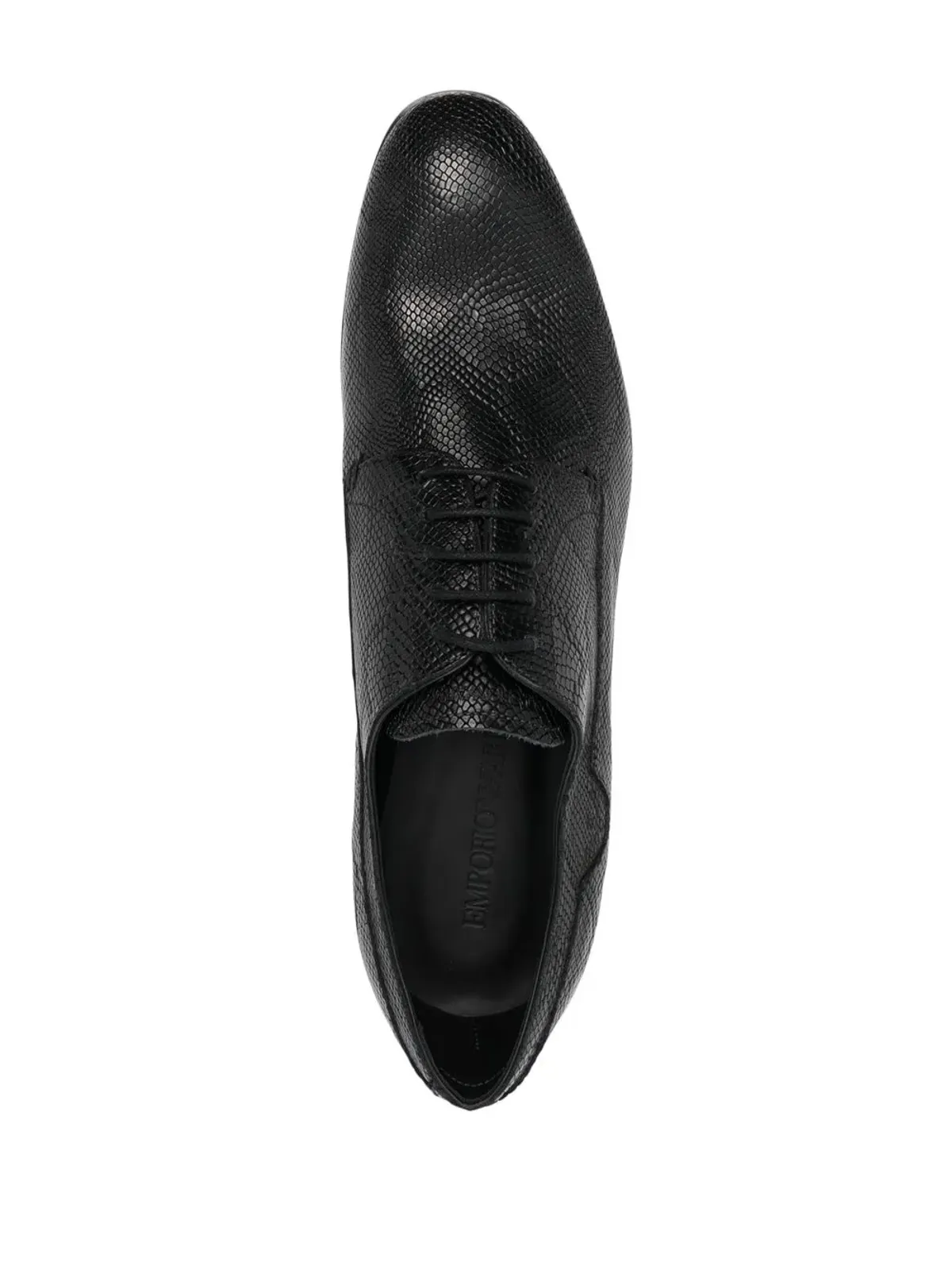 Emporio Armani 蛇皮風レザー ダービーシューズ ブラック - 画像4