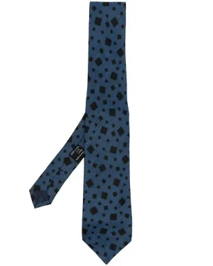 Versace Pre-Owned 1970s square-print linen tie - Blue - サムネイル1