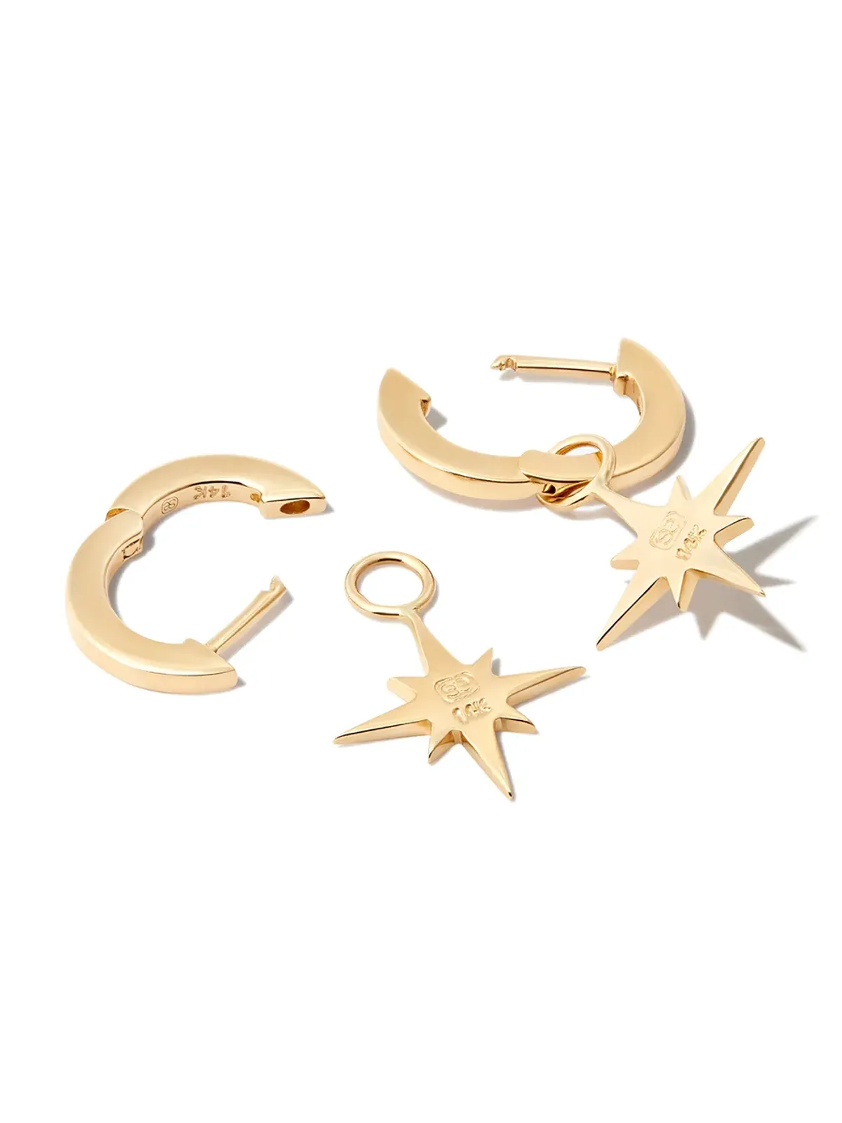 Sydney Evan 18K イエローゴールド スターバースト チャーム ダイヤモンド フープ イヤリング - 画像3