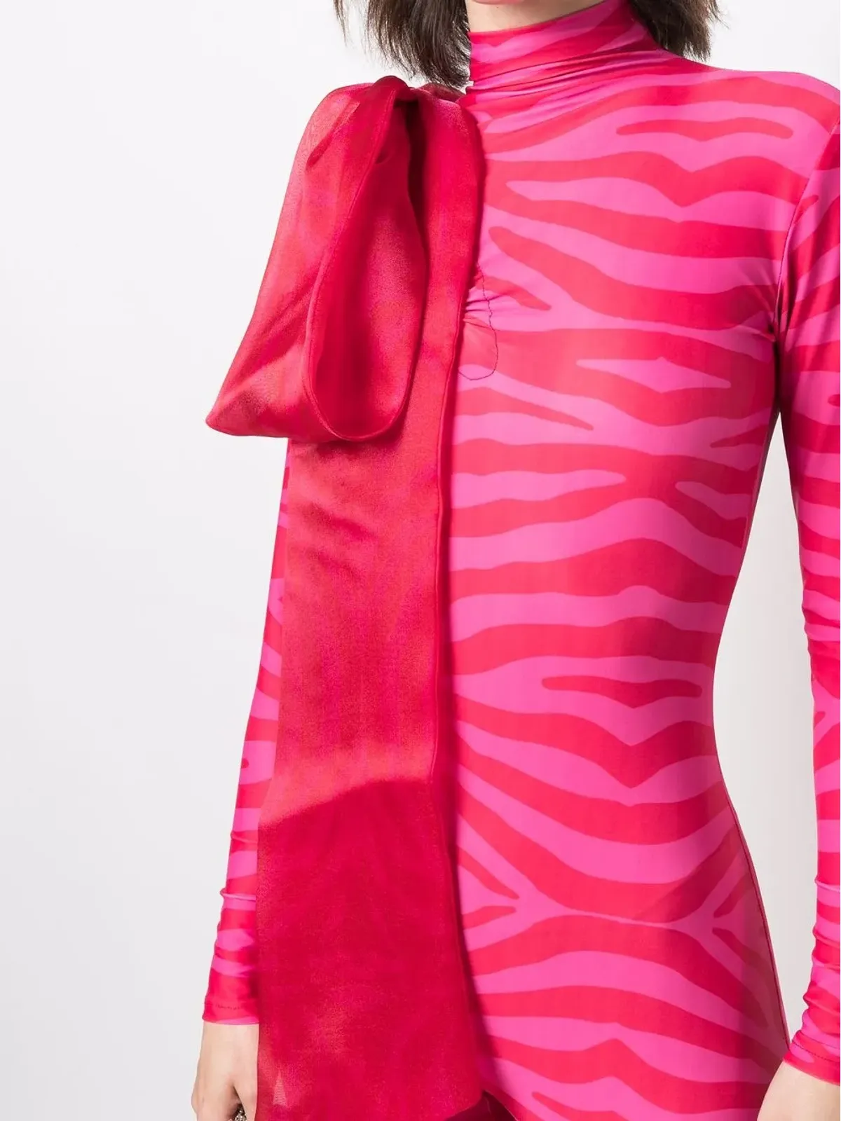 Atu Body Couture タイガープリントオーガンザリボンキャットスーツ - Pink - 画像5