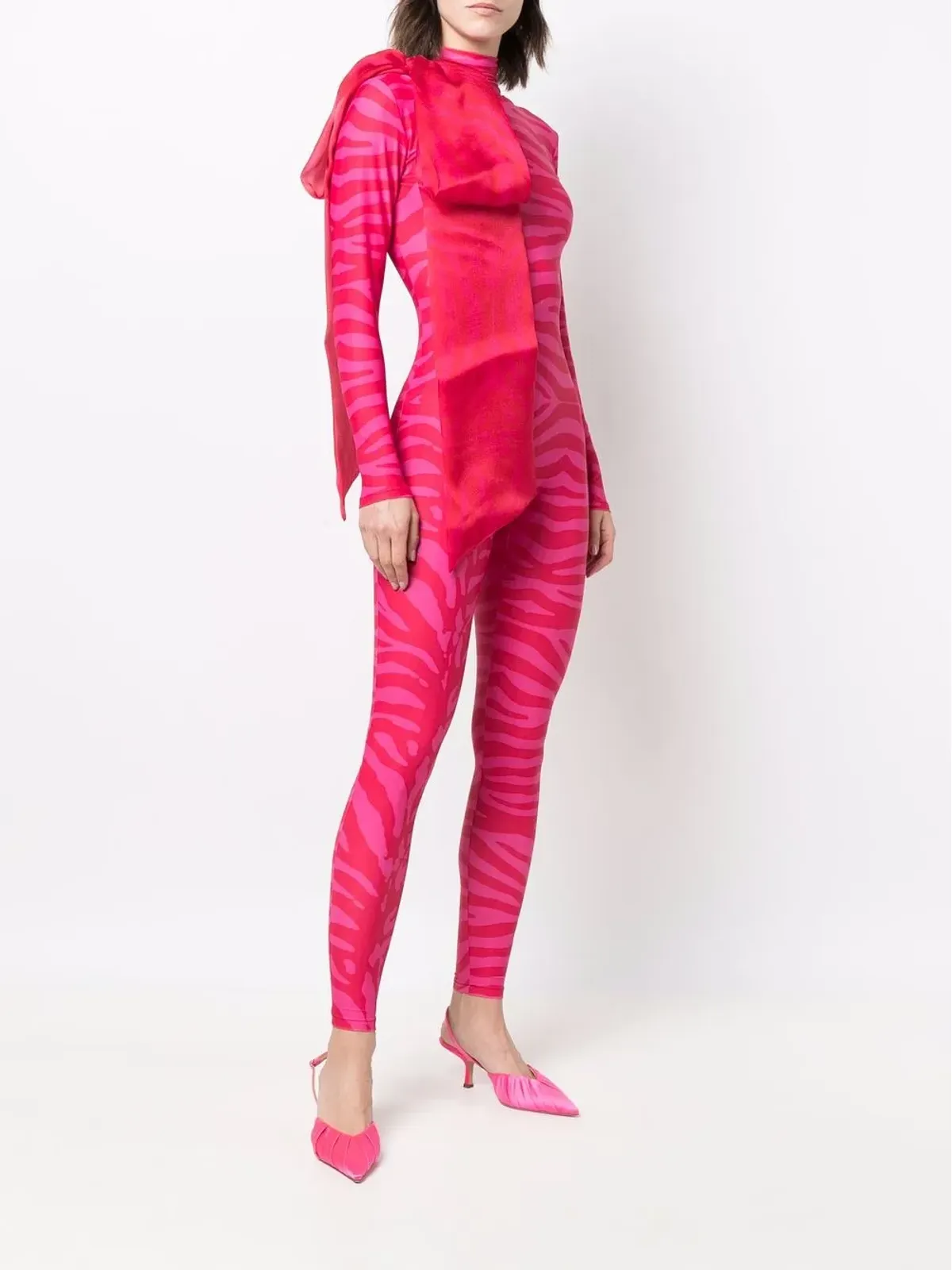 Atu Body Couture タイガープリントオーガンザリボンキャットスーツ - Pink - 画像3