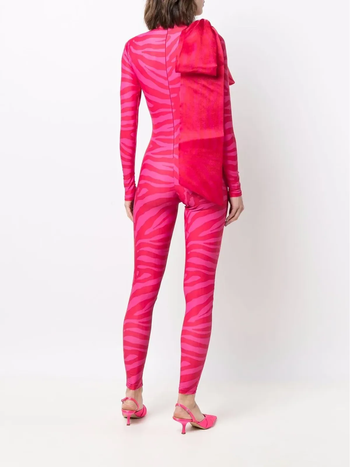 Atu Body Couture タイガープリントオーガンザリボンキャットスーツ - Pink - 画像4