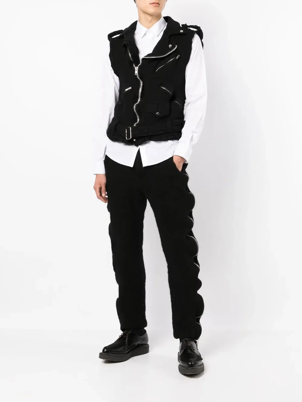 Black Comme Des Garçons ジッパー装飾クロップドパンツ - 画像2