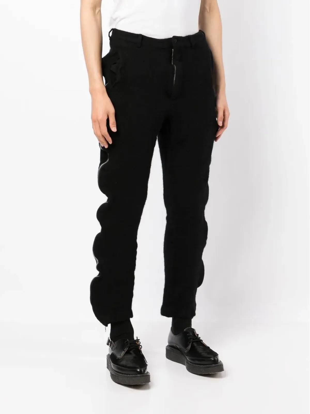 Black Comme Des Garçons ジッパー装飾クロップドパンツ - 画像3