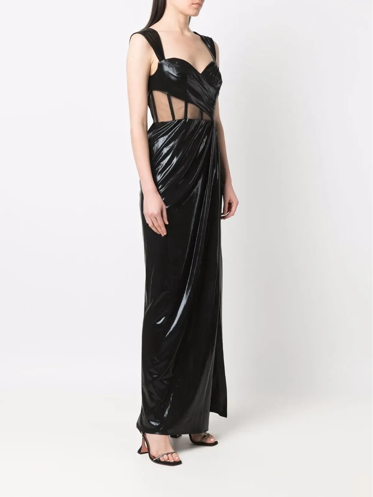 Marchesa Notte シアーパネル ノースリーブ ドレス - 画像3