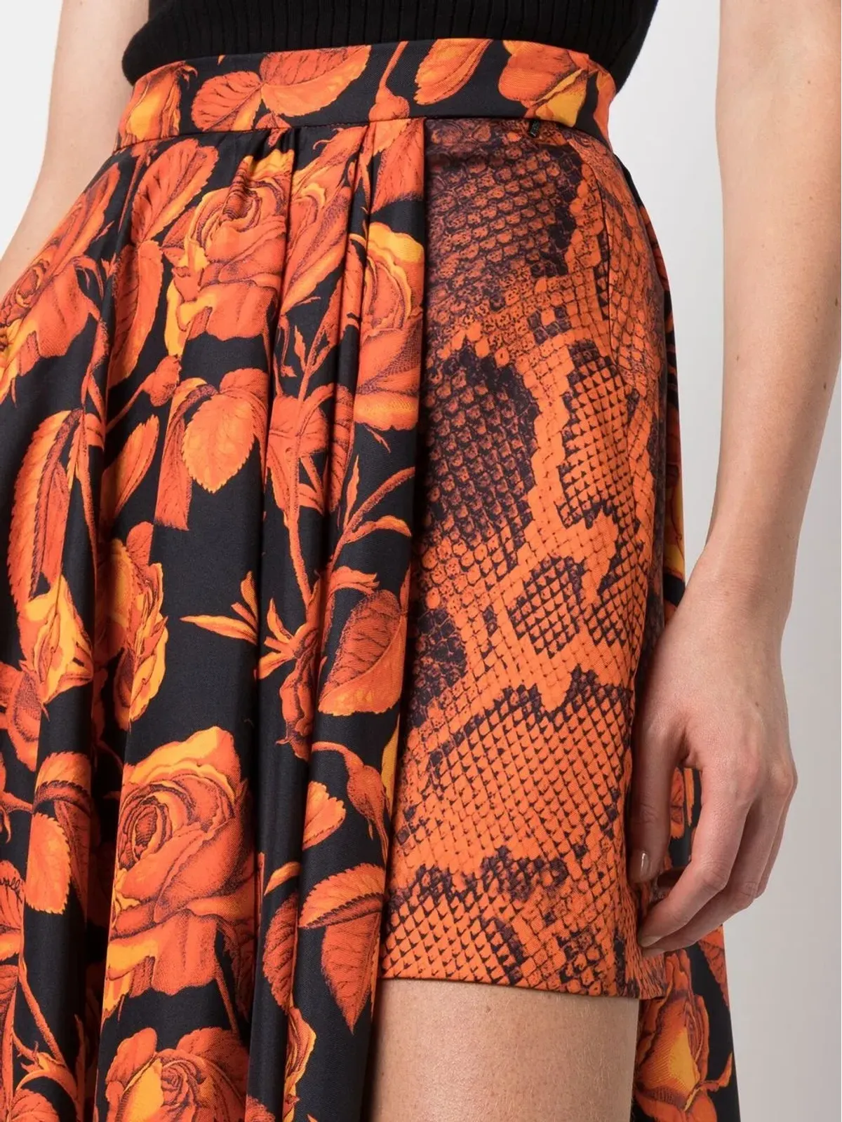 Roberto Cavalli ミックスプリントシルクスカート オレンジ - 画像5