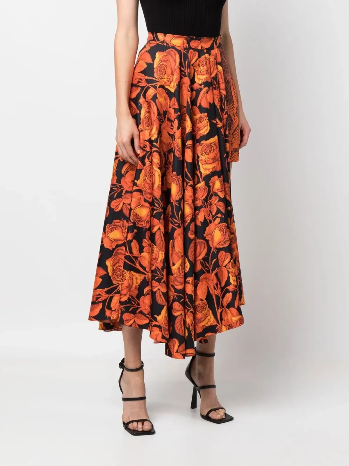 Roberto Cavalli ミックスプリントシルクスカート オレンジ - 画像3