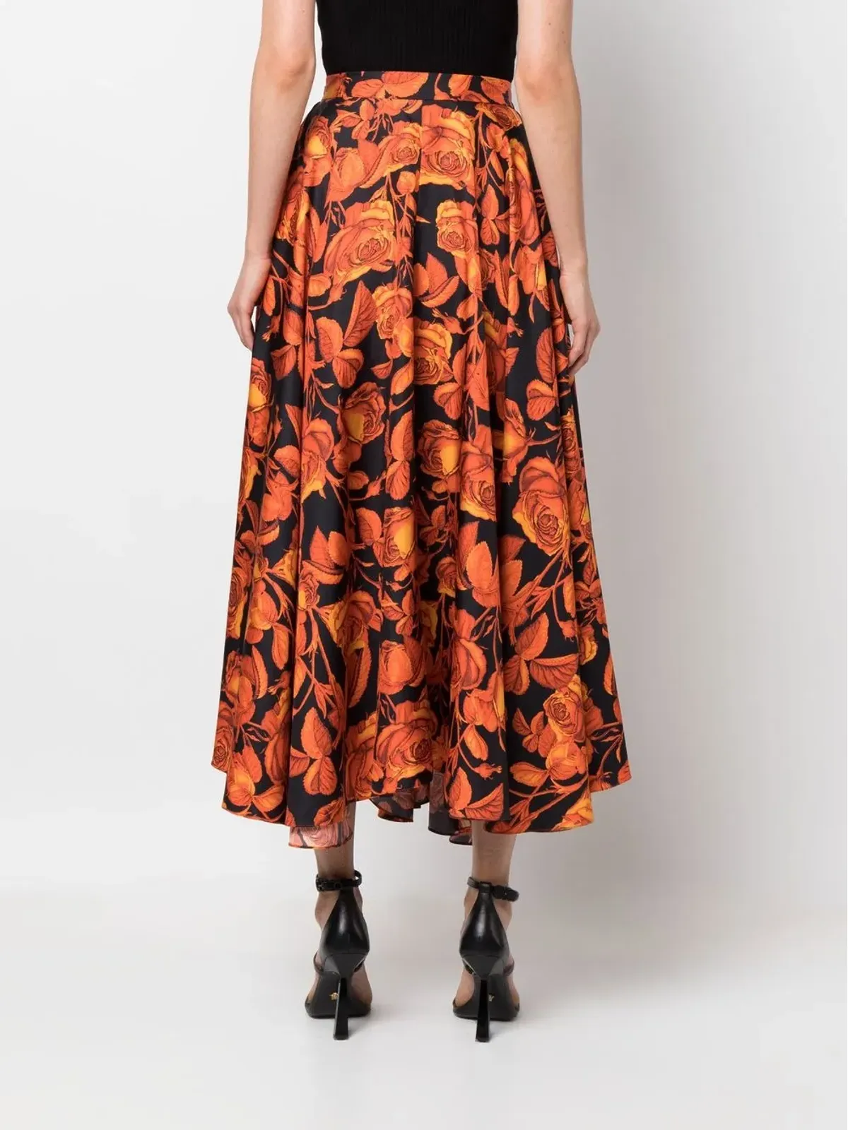 Roberto Cavalli ミックスプリントシルクスカート オレンジ - 画像4