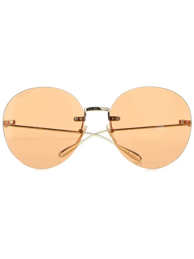 Gucci Eyewear Gucci Eyewear ラウウンドフレーム? No, correct: Gucci Eyewear ラウンドフレーム ロゴチャーム サングラス - ゴールドの商品画像