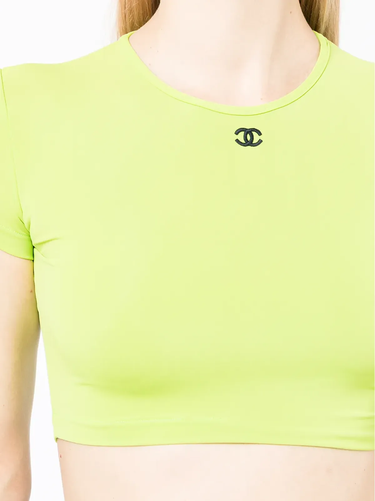 CHANEL 1995年 CCロゴ刺繍 クロップドTシャツ グリーン ビンテージ - 画像5