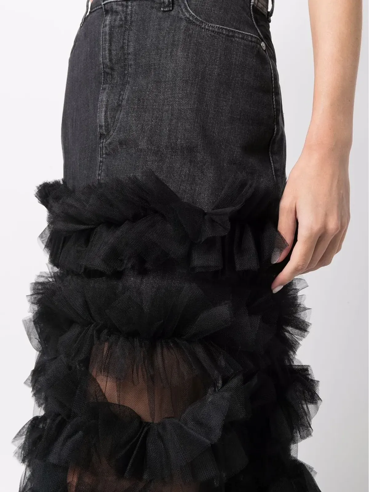 RED Valentino ruffle tulle-trim denim A-line skirt - Black - 画像5