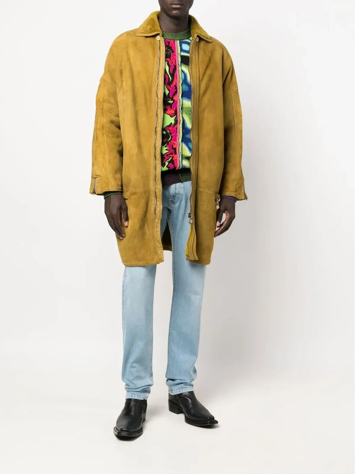 Versace Pre-Owned 1980年代ジップアップシェアリングコート イエロー - 画像2