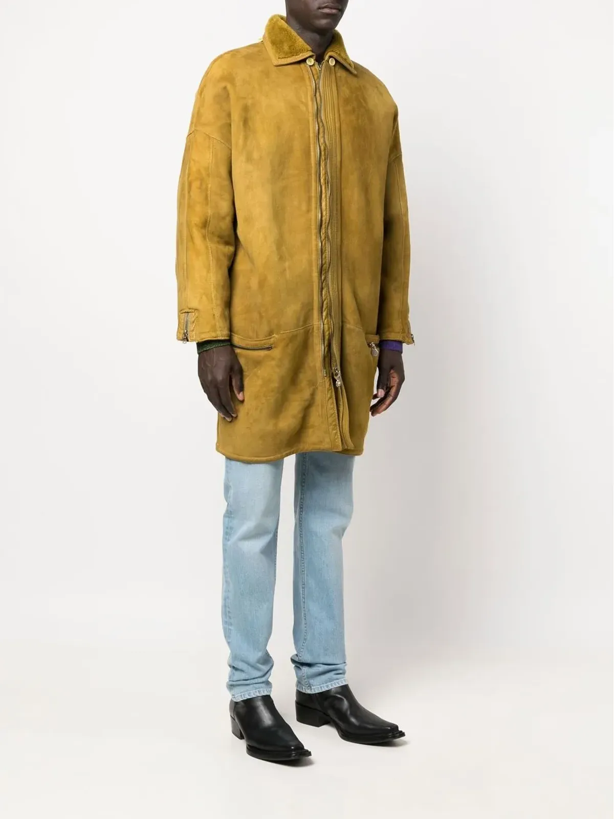 Versace Pre-Owned 1980年代ジップアップシェアリングコート イエロー - 画像3