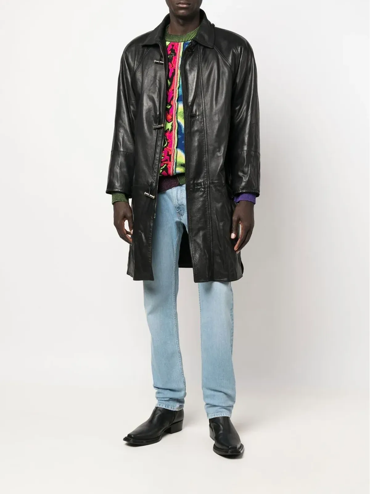 Versace Pre-Owned 1980年代 シングルブレスト レザーコート - 画像2