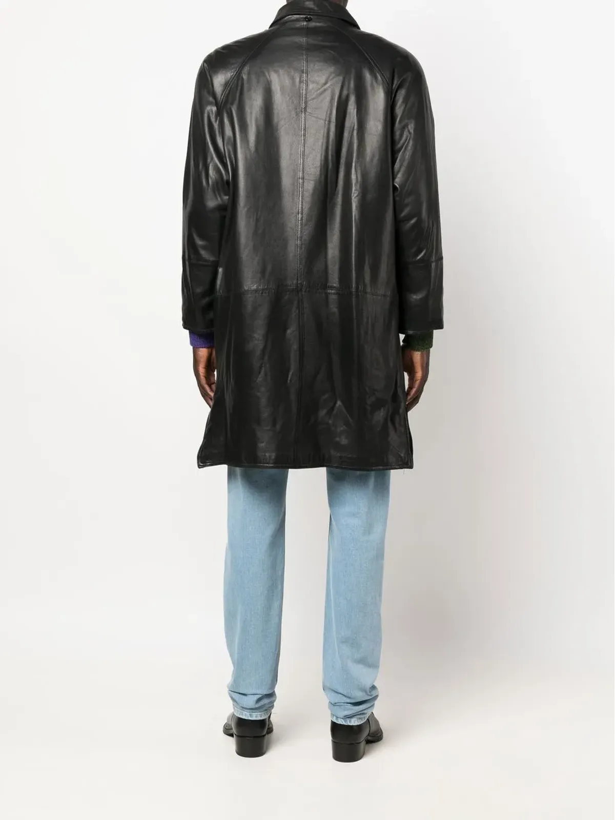 Versace Pre-Owned 1980年代 シングルブレスト レザーコート - 画像4
