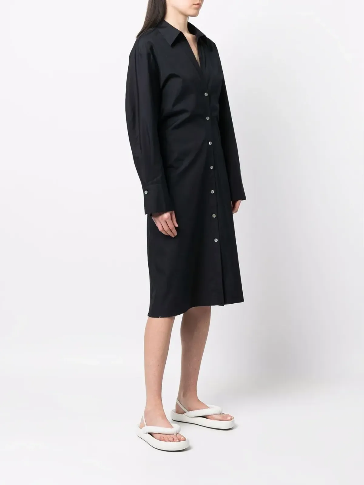 Vince ポインテッドカラー コットン シャツドレス ブルー - 画像3