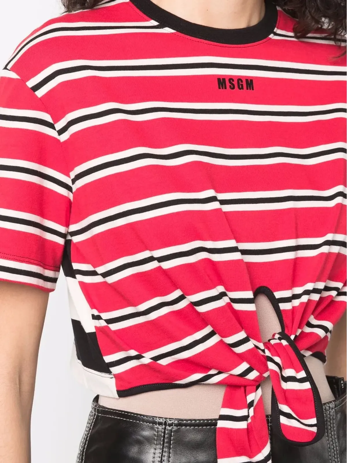 MSGM ストライプ柄 ウエストを絞るタイ付き Tシャツ - レッド - 画像5
