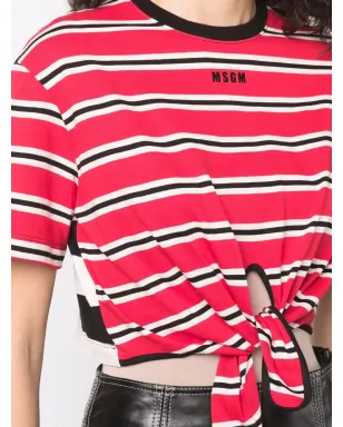 MSGM ストライプ柄 ウエストを絞るタイ付き Tシャツ - レッド - サムネイル5