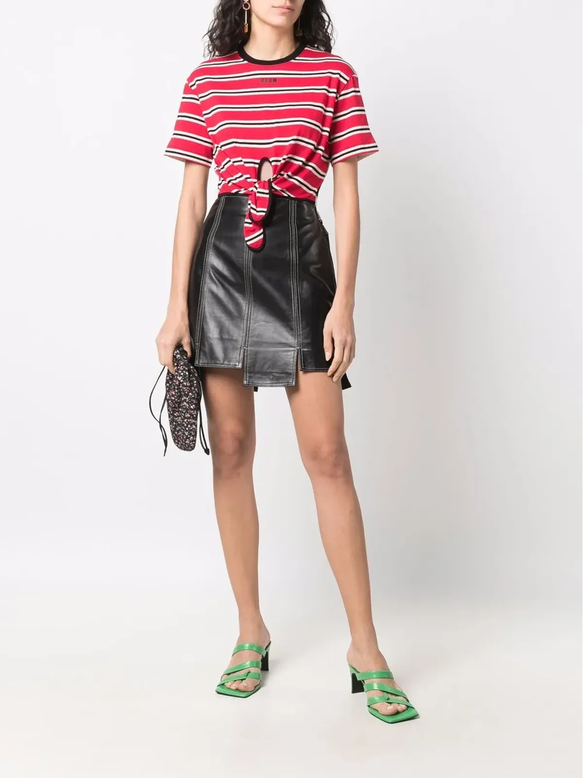 MSGM ストライプ柄 ウエストを絞るタイ付き Tシャツ - レッド - 画像2